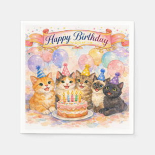 Guardanapo De Papel  Feliz Aniversário Bichanos Fofos de Festa Guardan