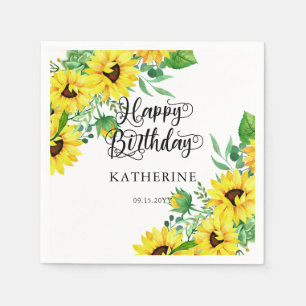 Guardanapo De Papel Feliz aniversário Boho Sunflower Eucalipto