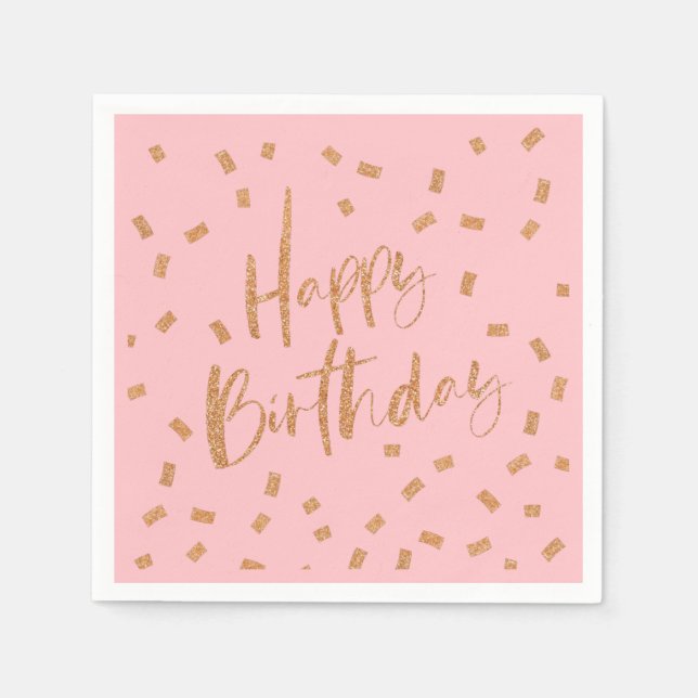 Guardanapo De Papel Feliz Aniversário Brilho Dourado (Frente)