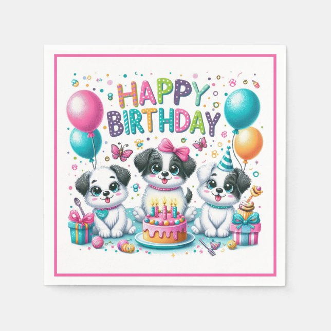 Guardanapo De Papel Feliz Aniversário Cachorrinhos (Frente)