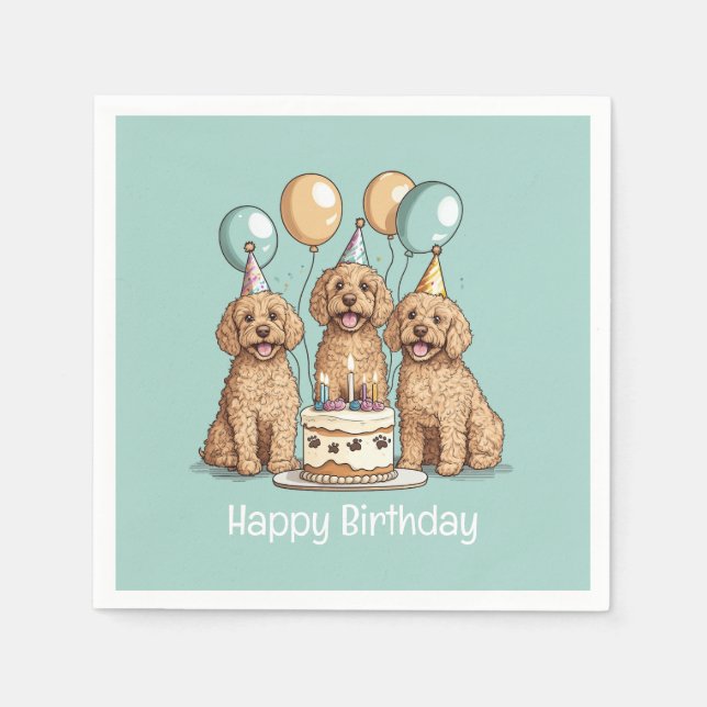 Guardanapo De Papel Feliz Aniversário Cachorros de Goldendoodle (Frente)