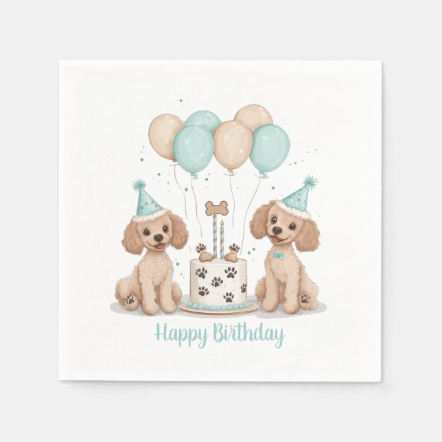 Guardanapo De Papel Feliz Aniversário - Cachorros de Poodle Standard (Frente)