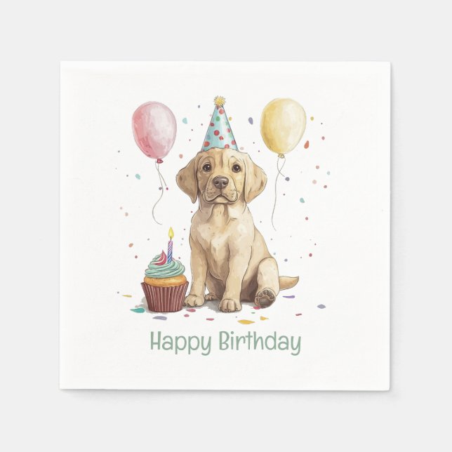 Guardanapo De Papel Feliz Aniversário Cães Labrador Retriever (Frente)