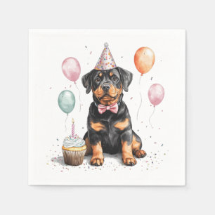 Guardanapo De Papel Feliz Aniversário Cão Rottweiler