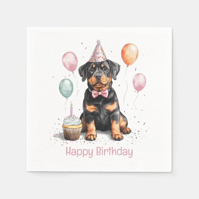 Guardanapo De Papel Feliz Aniversário Cão Rottweiler (Frente)