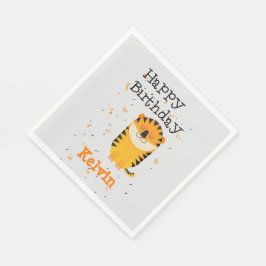 Guardanapo De Papel Feliz aniversário, cinza personalizada de tigre fo
