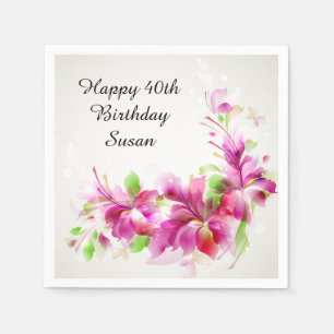 Guardanapo De Papel Feliz aniversario com flores bonitas