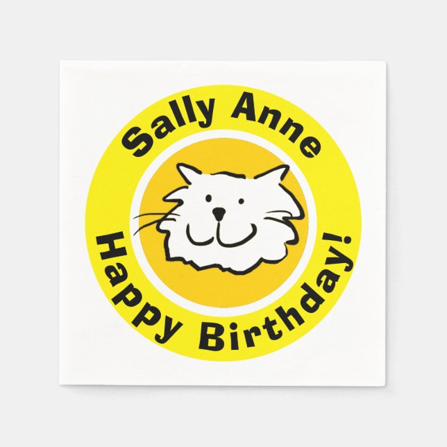 Guardanapo De Papel Feliz Aniversário com Nome, Amante de Gatos (Frente)