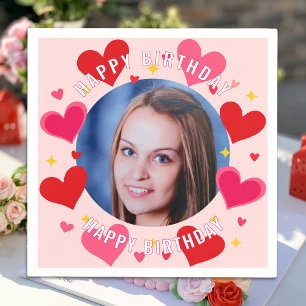 Guardanapo De Papel Feliz Aniversário Corações de Fotos Personalizados
