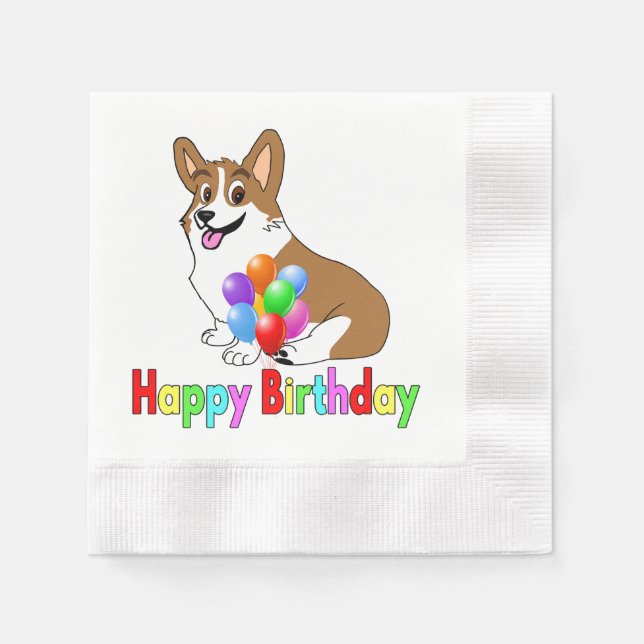 Guardanapo De Papel Feliz aniversário Corgi (Frente)