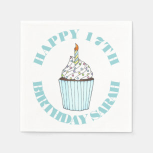 Guardanapo De Papel Feliz aniversário Cupcake Azul Glacé aspersor