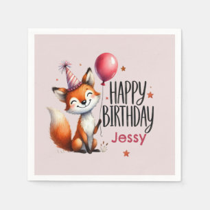 Guardanapo De Papel Feliz Aniversário da Raposa Personalizada