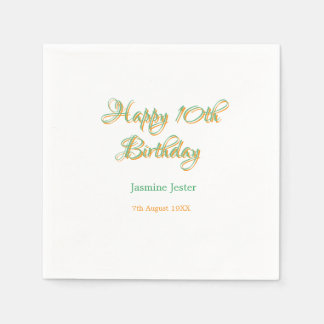 Guardanapo De Papel feliz aniversário de 10 anos laranja verde nome da