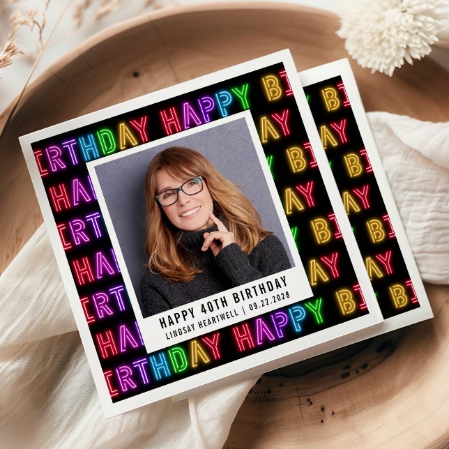 Guardanapo De Papel Feliz aniversário de 40 anos Foto Rainbow Neon (Criador carregado)