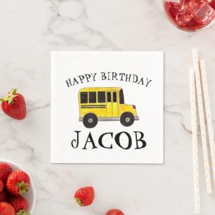 Guardanapo De Papel Feliz Aniversário de Ensino de Ônibus Amarelo