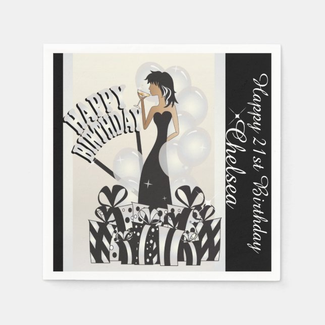 Guardanapo De Papel Feliz aniversário Diva Girl | DIY Name | Branco (Frente)
