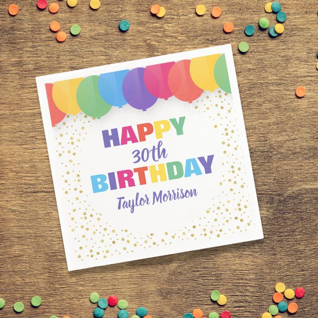 Guardanapo De Papel Feliz Aniversário do Ano Personalizado Nome Balões (Criador carregado)