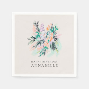 Guardanapo De Papel Feliz Aniversário do Buquê das Flores Elegantes Mo