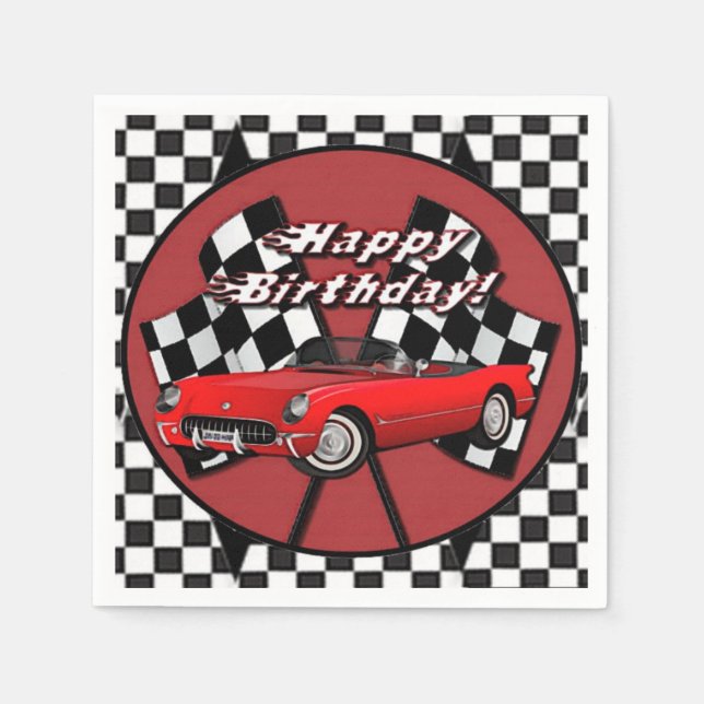 Guardanapo De Papel Feliz Aniversário do Carro Desportivo Vermelho Nap (Frente)