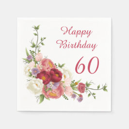 Guardanapo De Papel Feliz Aniversário do Flor de Pênia Branca Rosa