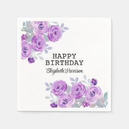 Guardanapo De Papel Feliz Aniversário do Pastel Purple Rosa Floral Gre