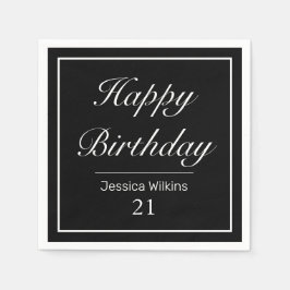 Guardanapo De Papel Feliz Aniversário do Preto Branco Minimalista Mode
