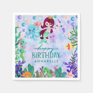 Guardanapo De Papel Feliz aniversario do tema bonito da sereia dos
