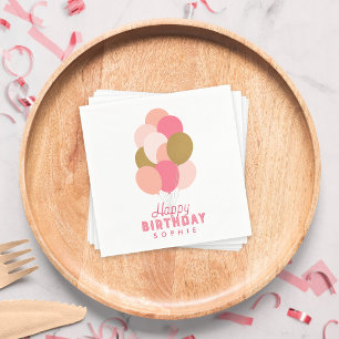 Guardanapo De Papel Feliz Aniversário dos Balões Dourados Blush Pink
