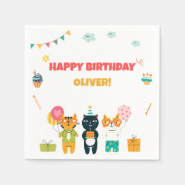 Guardanapo De Papel Feliz Aniversário dos Gatinhos Engraçados Colorido