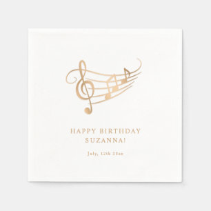 Guardanapo De Papel Feliz aniversário, Dourado, notas de música elegan