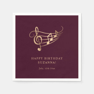 Guardanapo De Papel Feliz aniversário, Dourado, notas de música elegan