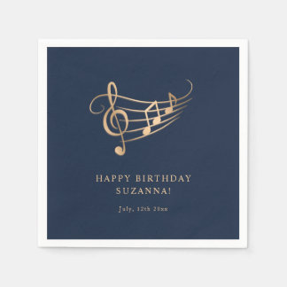 Guardanapo De Papel Feliz aniversário, Dourado, notas de música elegan