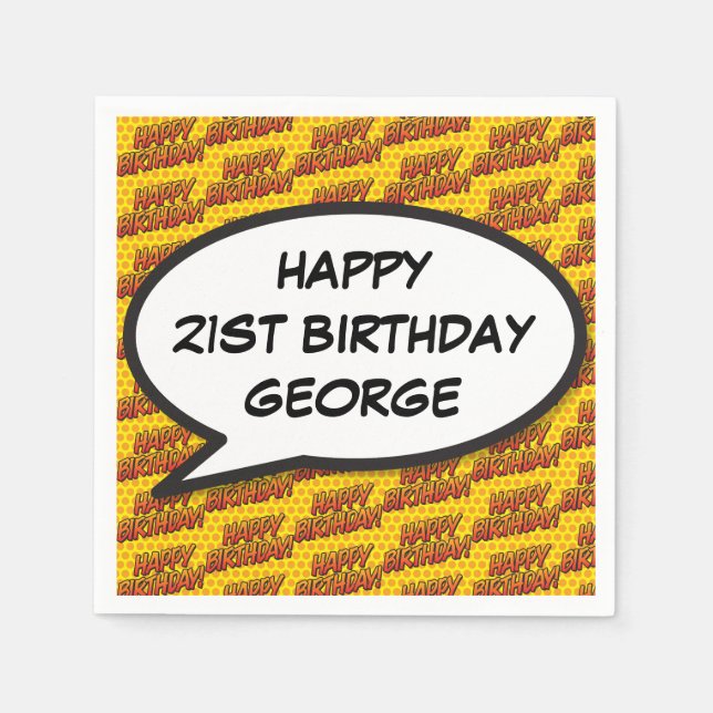 Guardanapo De Papel FELIZ ANIVERSÁRIO FELIZ Bolha de Discurso Personal (Frente)