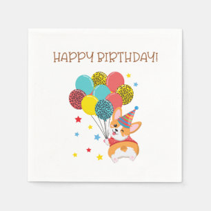 Guardanapo De Papel Feliz Aniversário Feliz, Engraçado Corgi, Napkin