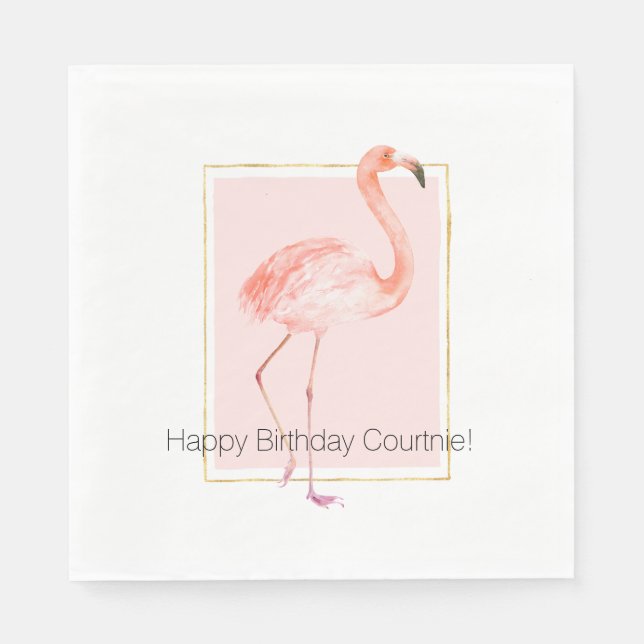 Guardanapo De Papel Feliz Aniversário Flamingo Rosa (Frente)