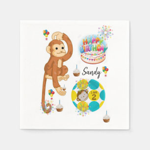 Guardanapo De Papel Feliz Aniversário, Guardanapos, Macaco De Dois An