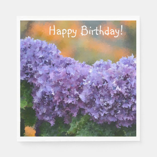 Guardanapo De Papel Feliz aniversário Impressionista Roxo Hydrangea (Frente)