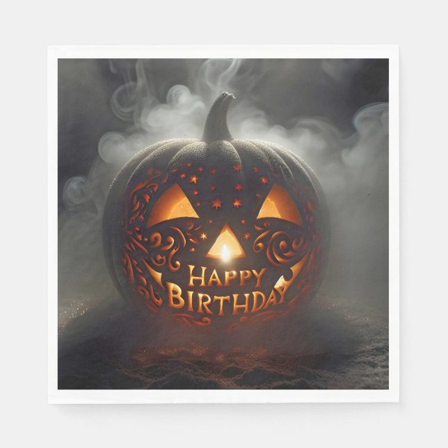 Guardanapo De Papel Feliz Aniversário Jack-o-lantern na Fumaça (Frente)