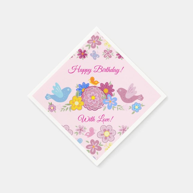 Guardanapo De Papel Feliz Aniversário Jardim Pássaros Flores Silvestre (Canto)