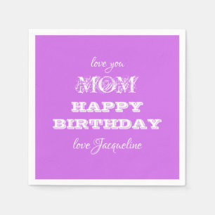 Guardanapo De Papel Feliz Aniversário Mamãe Chic Script Name Elegante 