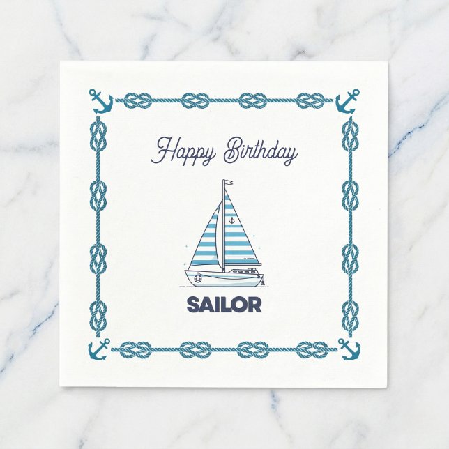 Guardanapo De Papel Feliz Aniversário Marinheiro (Celebrate with smooth sailing vibes.)