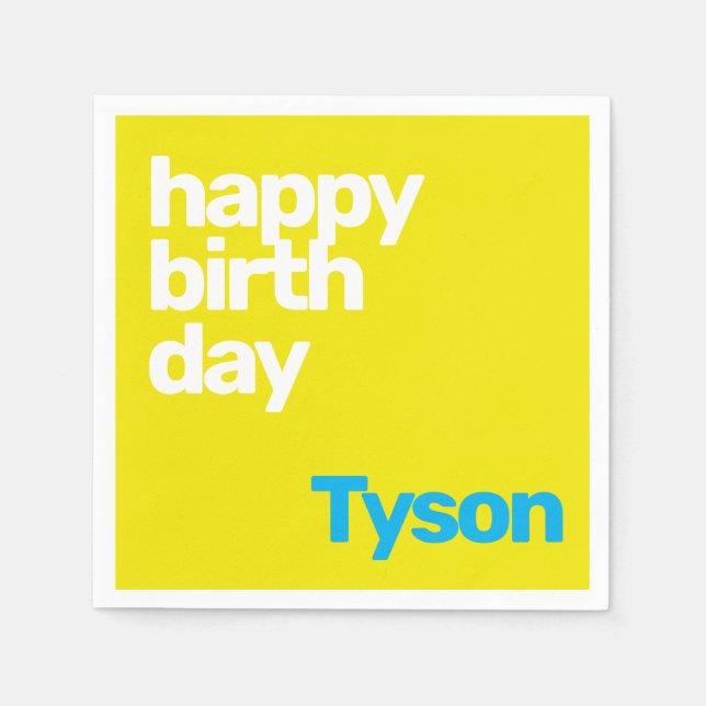 Guardanapo De Papel feliz aniversário mínimo e moderno amarelo (Frente)