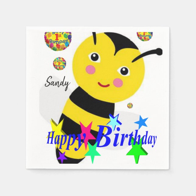 Guardanapo De Papel Feliz Aniversário, Napkins, Bumblebee (Frente)