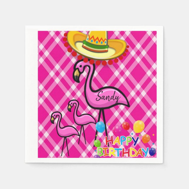 Guardanapo De Papel Feliz Aniversário, Napkins, Flamingo (Frente)