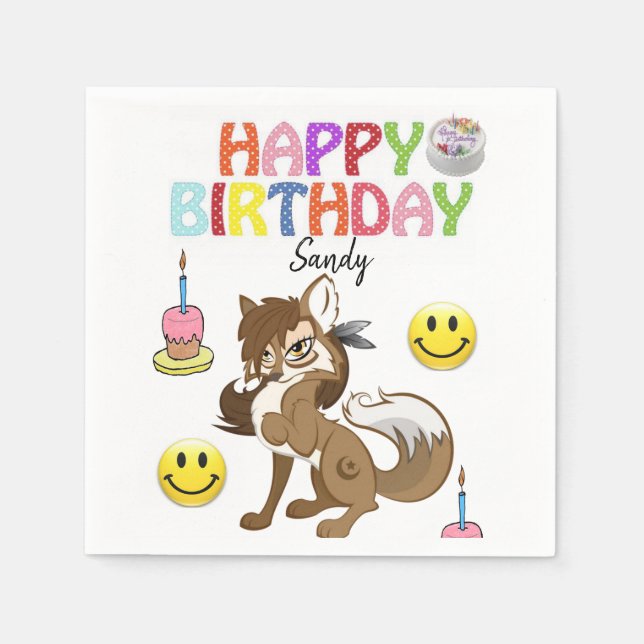 Guardanapo De Papel Feliz Aniversário, Napkins, Lobo (Frente)