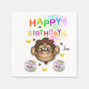 Guardanapo De Papel Feliz Aniversário, Napkins, Macaco