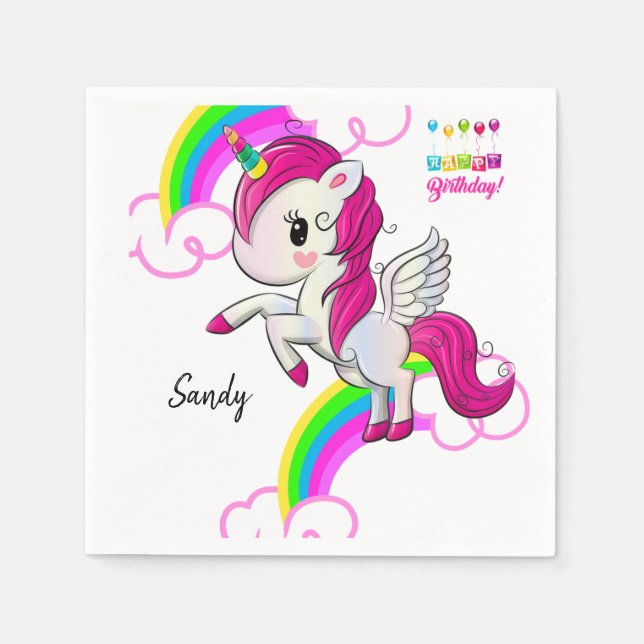 Guardanapo De Papel Feliz Aniversário, Napkins, Unicórnio (Frente)