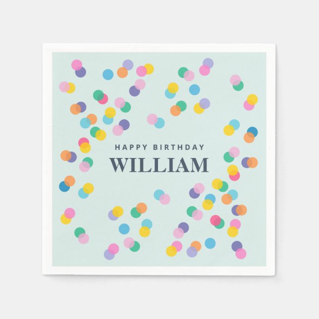 Guardanapo De Papel Feliz Aniversário Nome Personalizado Confetti Mint (Frente)