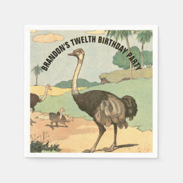 Guardanapo De Papel Feliz aniversário, Ostrich, Partido Ilustrado