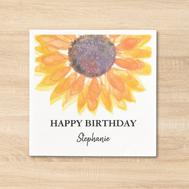Guardanapo De Papel Feliz Aniversário Personalizado Girassol (Criador carregado)